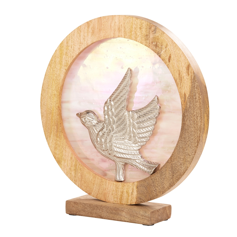 Image 221166_ALTMORE1.jpg, Product 221-166 / Price $59.88, Tiffany Style 14"W Bird Theme Round Decorative Stained Glass and Metal Stand with Wood Frame from Tiffany Style Lighting on TSC.ca's Home & Garden department
