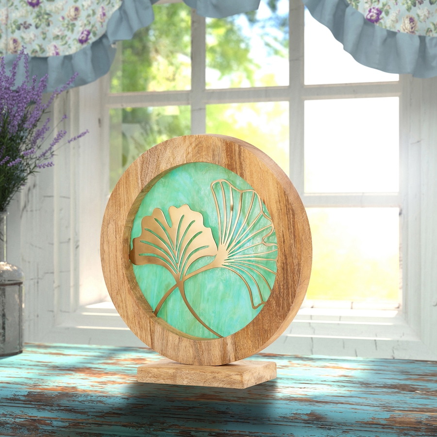 Image 221166_ALTMORE16.jpg, Product 221-166 / Price $59.88, Tiffany Style 14"W Bird Theme Round Decorative Stained Glass and Metal Stand with Wood Frame from Tiffany Style Lighting on TSC.ca's Home & Garden department