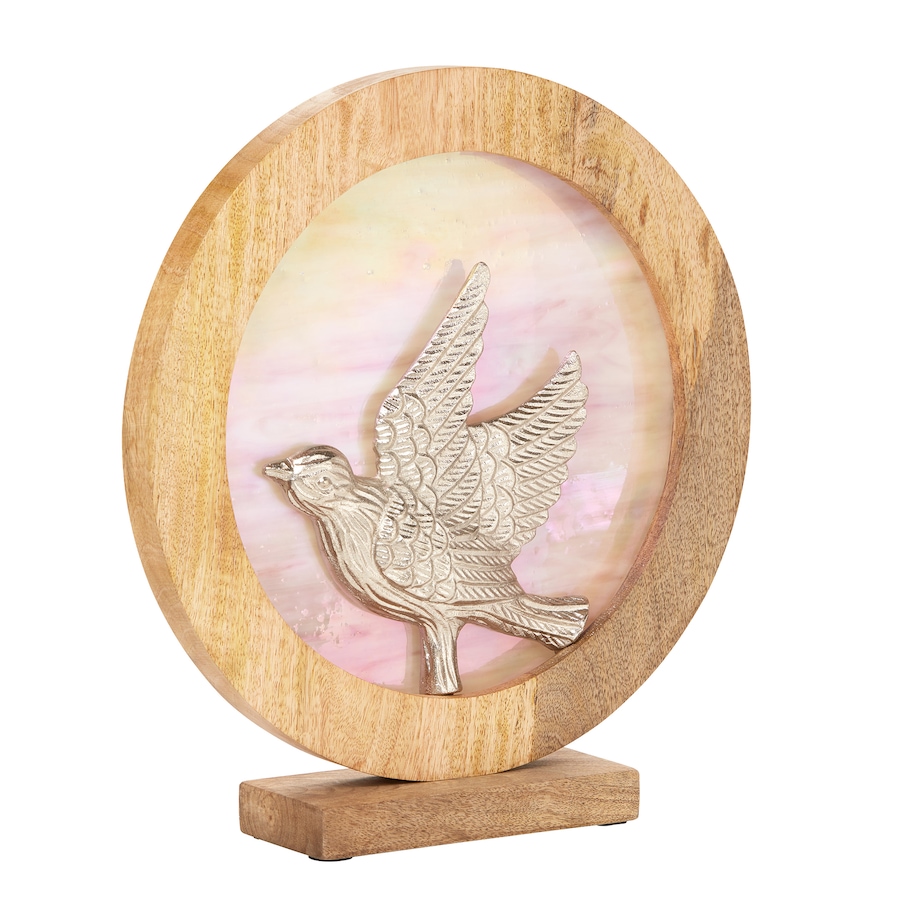Image 221166_ALTMORE2.jpg, Product 221-166 / Price $59.88, Tiffany Style 14"W Bird Theme Round Decorative Stained Glass and Metal Stand with Wood Frame from Tiffany Style Lighting on TSC.ca's Home & Garden department