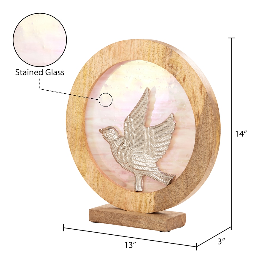 Image 221166_ALTMORE6.jpg, Product 221-166 / Price $59.88, Tiffany Style 14"W Bird Theme Round Decorative Stained Glass and Metal Stand with Wood Frame from Tiffany Style Lighting on TSC.ca's Home & Garden department