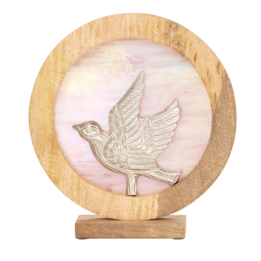 Image 221166_DV.jpg, Product 221-166 / Price $59.88, Tiffany Style 14"W Bird Theme Round Decorative Stained Glass and Metal Stand with Wood Frame from Tiffany Style Lighting on TSC.ca's Home & Garden department