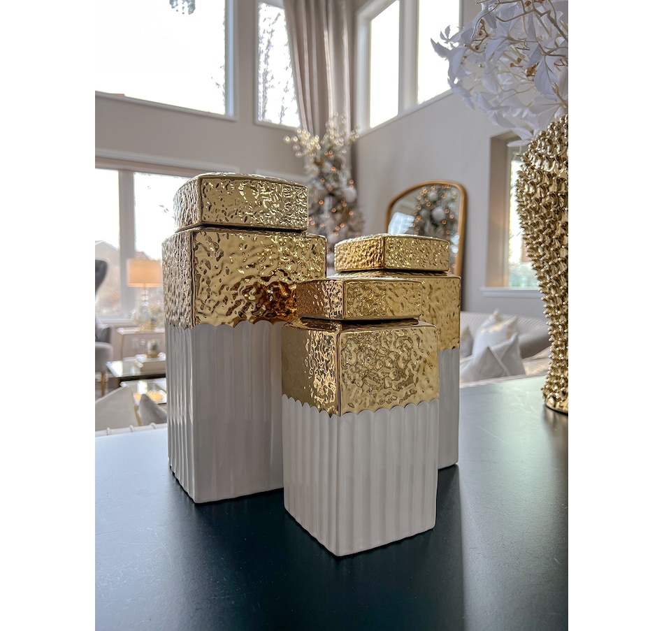 Image 221290_ALTMORE5.jpg, Product 221-290 / Price $99.33, Inspire Me Home Decor White Hammered Canisters With Lids (Set of 3) from Inspire Me! Home Decor on TSC.ca's Home & Garden department