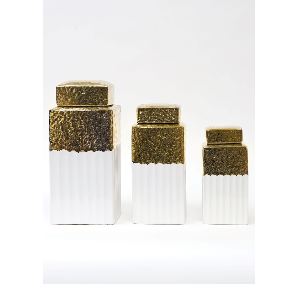 Image 221290_GDW.jpg, Product 221-290 / Price $99.33, Inspire Me Home Decor White Hammered Canisters With Lids (Set of 3) from Inspire Me! Home Decor on TSC.ca's Home & Garden department