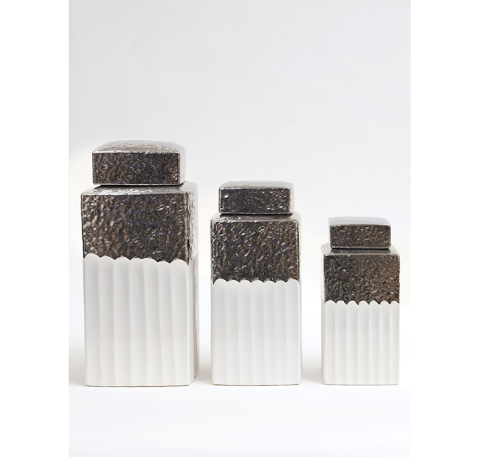 Image 221290_SRW.jpg, Product 221-290 / Price $99.33, Inspire Me Home Decor White Hammered Canisters With Lids (Set of 3) from Inspire Me! Home Decor on TSC.ca's Home & Garden department
