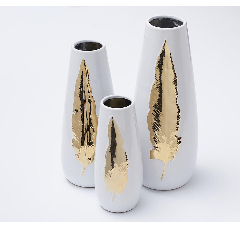 tsc.ca - Inspire Me! Home Décor White Ceramic Vase with Gold Leaf Design (Set of 3)