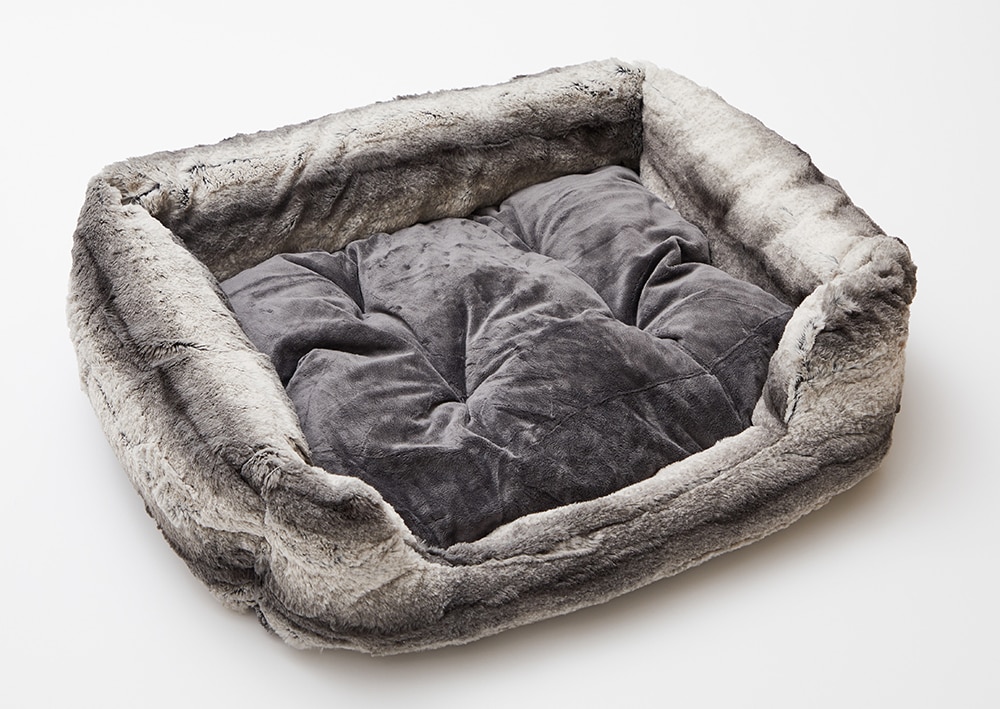 Grey fur dog store bed