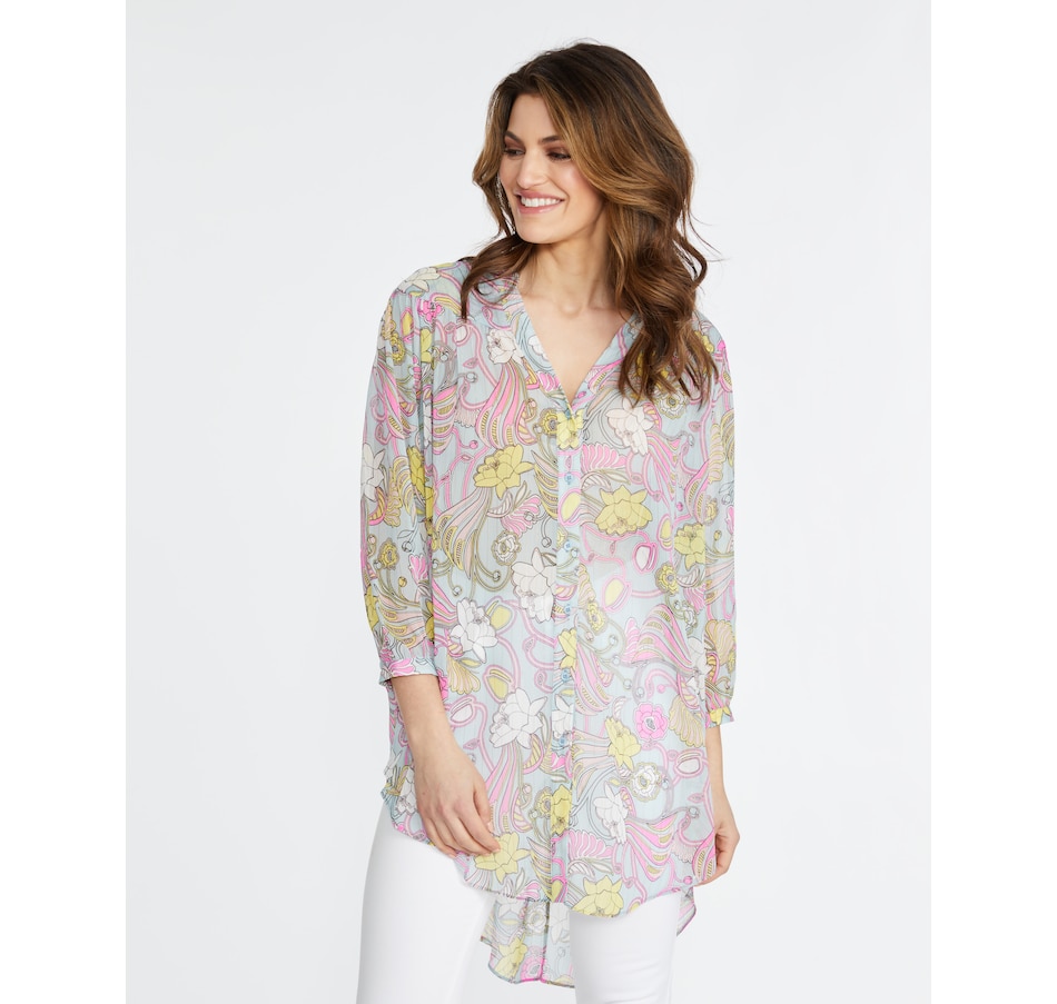 Image 221656_AQPNK.jpg, Product 221-656 / Price $99.00, Badgley Mischka Cocoon Printed Tunic Blouse from Badgley Mischka on TSC.ca's Clothing & Shoes department
