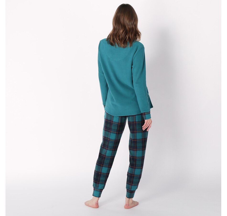 Cuddl Duds Fleecewear with Stretch Pajama Set Pine Green Fair Isle