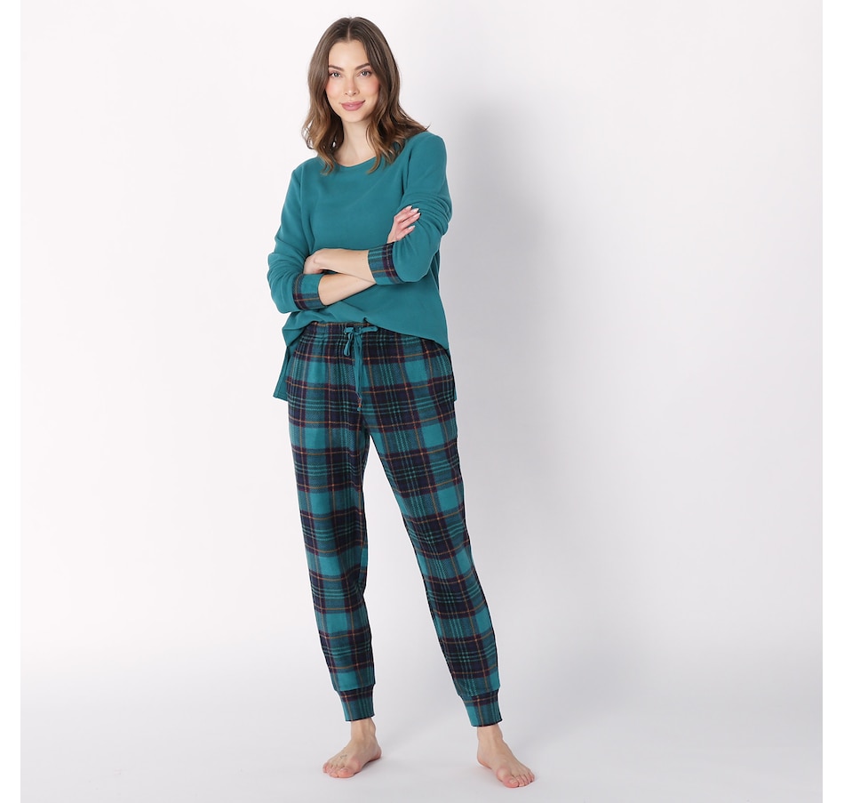 Sueded Poly Spandex Short Sleeve Notch 2-Pc Pajama Set - Cuddl Duds