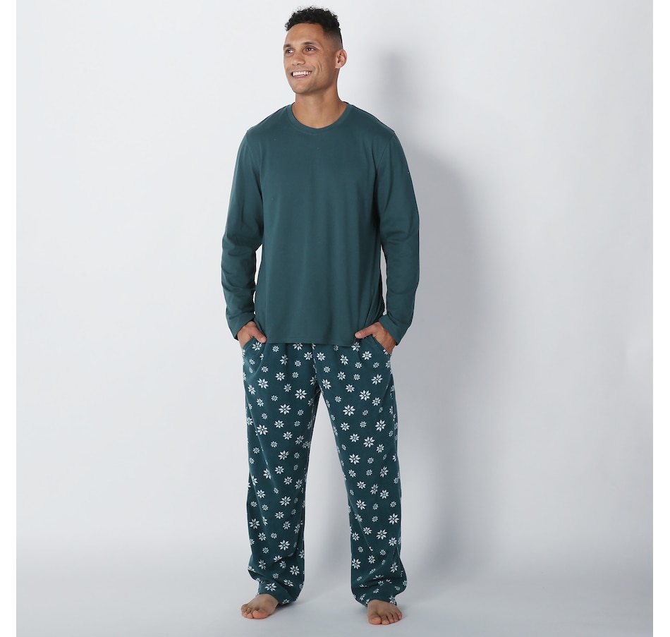 Cuddl Duds Men's Cotton Jersey And Microfleece PJ Set