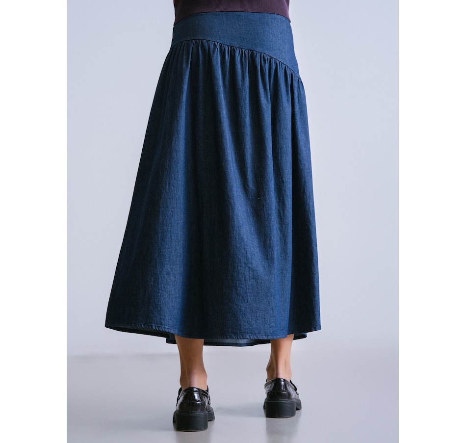 Image 222305_ALTMORE3.jpg, Product 222-305 / Price $140.00, Why Not Flat Front Denim Skirt with Asymmetrical Waist from Why Not on TSC.ca's Fashion department