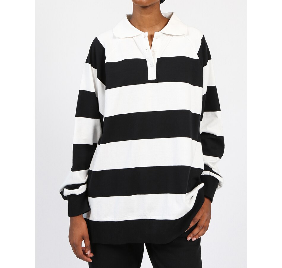 Image 222534_BKW.jpg, Product 222-534 / Price $88.00, Brunette the Label Polo Stripe Shirt from Brunette The Label on TSC.ca's Fashion department