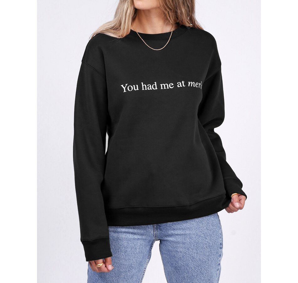 Image 222535_BLK.jpg, Product 222-535 / Price $39.88, Brunette The Label "You Had Me At Merlot" Crew Neck Sweater from Brunette The Label on TSC.ca's Fashion department