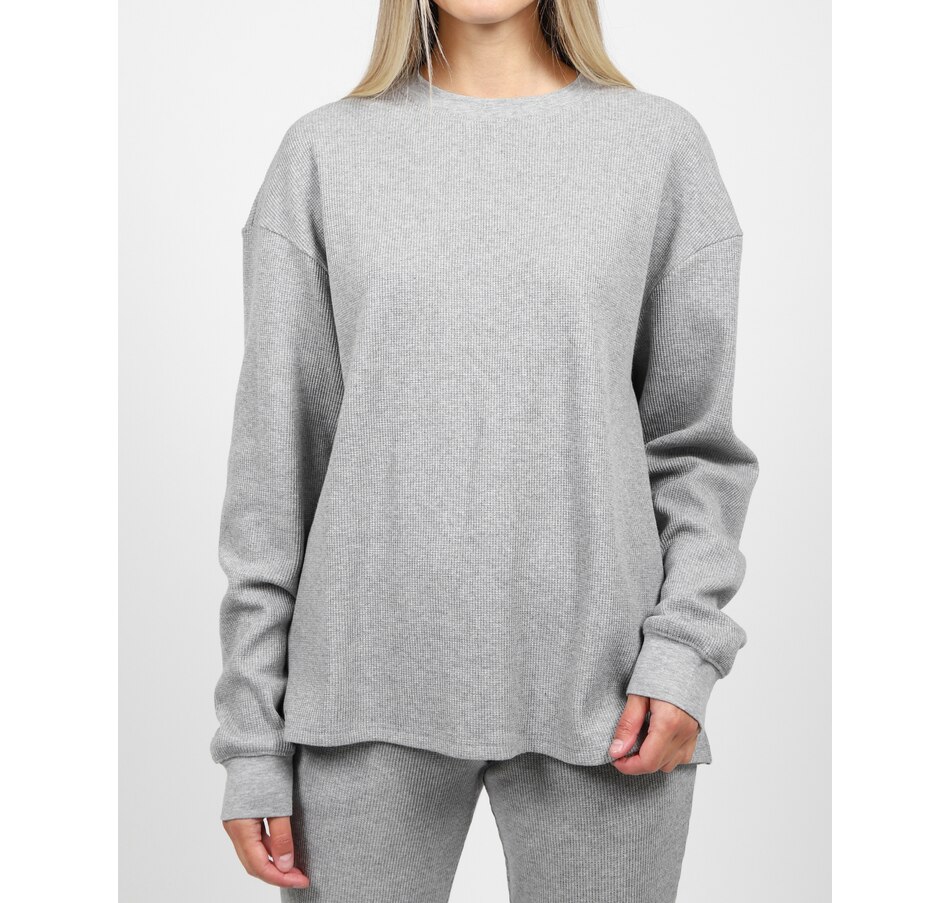 Image 222545_GRY.jpg, Product 222-545 / Price $50.00, Brunette The Label Long Sleeve Boxy Waffle Knit Tee from Brunette The Label on TSC.ca's Fashion department