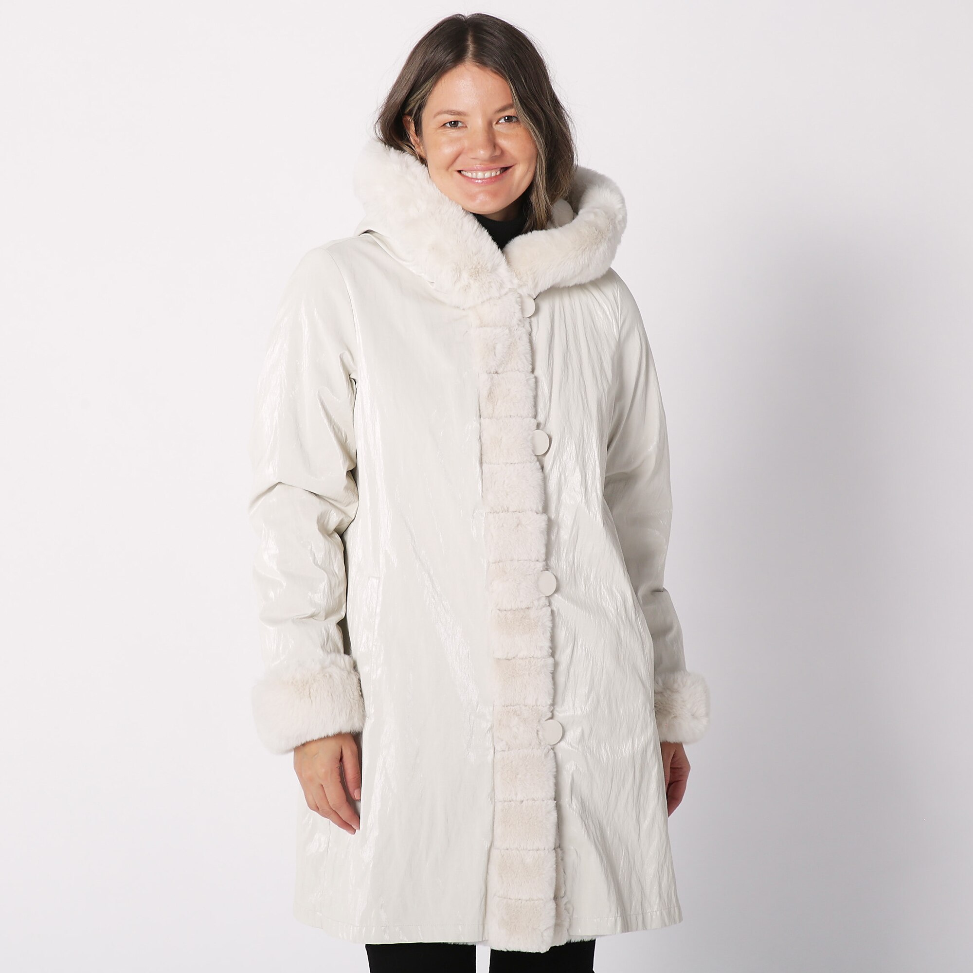 Nuage Ladies Reversible Faux Fur Coat With Fixed Hood