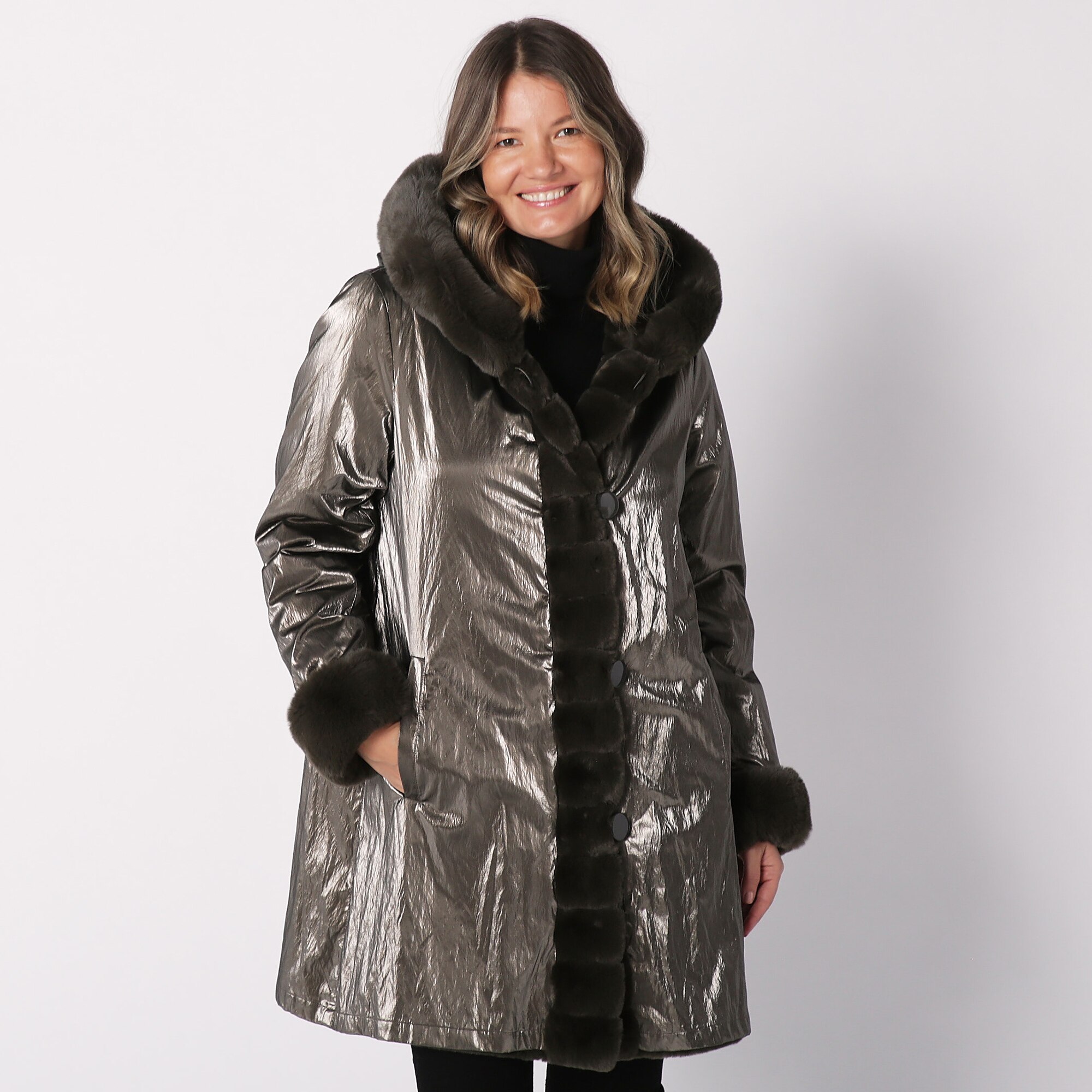 Nuage Ladies Reversible Faux Fur Coat With Fixed Hood