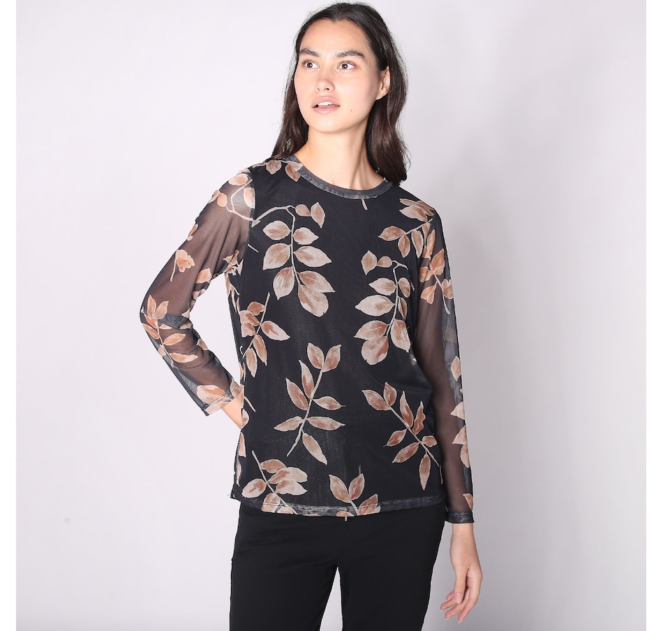 Image 222849_LEV.jpg, Product 222-849 / Price $29.33, M Made In Italy Printed Crewneck Top with Sheer Sleeves from M Made in Italy on TSC.ca's Fashion department
