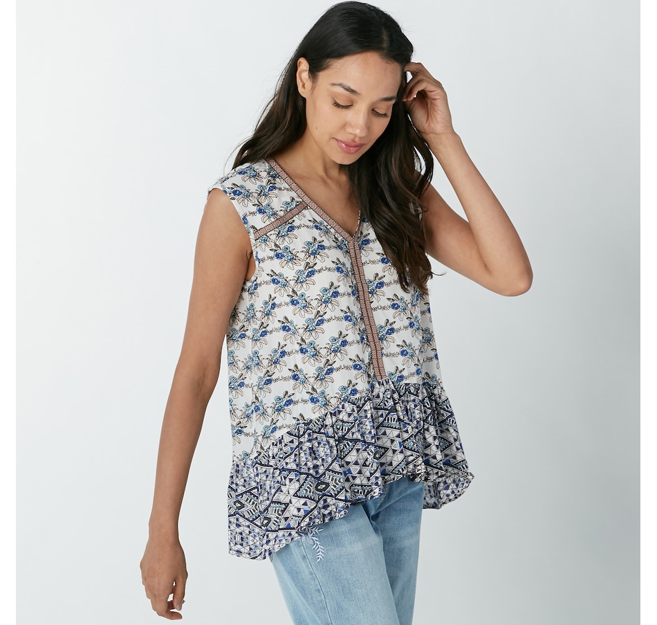 Clothing & Shoes - Tops - Shirts & Blouses - Celestial Blue Printed ...