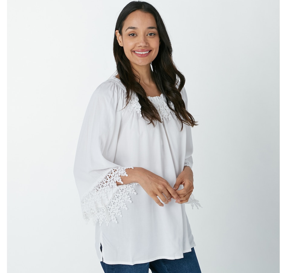 Image 222987_WHT.jpg, Product 222-987 / Price $47.33, Celestial Blue Crotchet Detail Top from Celestial Blue on TSC.ca's Clothing & Shoes department