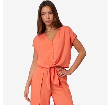 claudia ev Tie Front Button Down Blouse