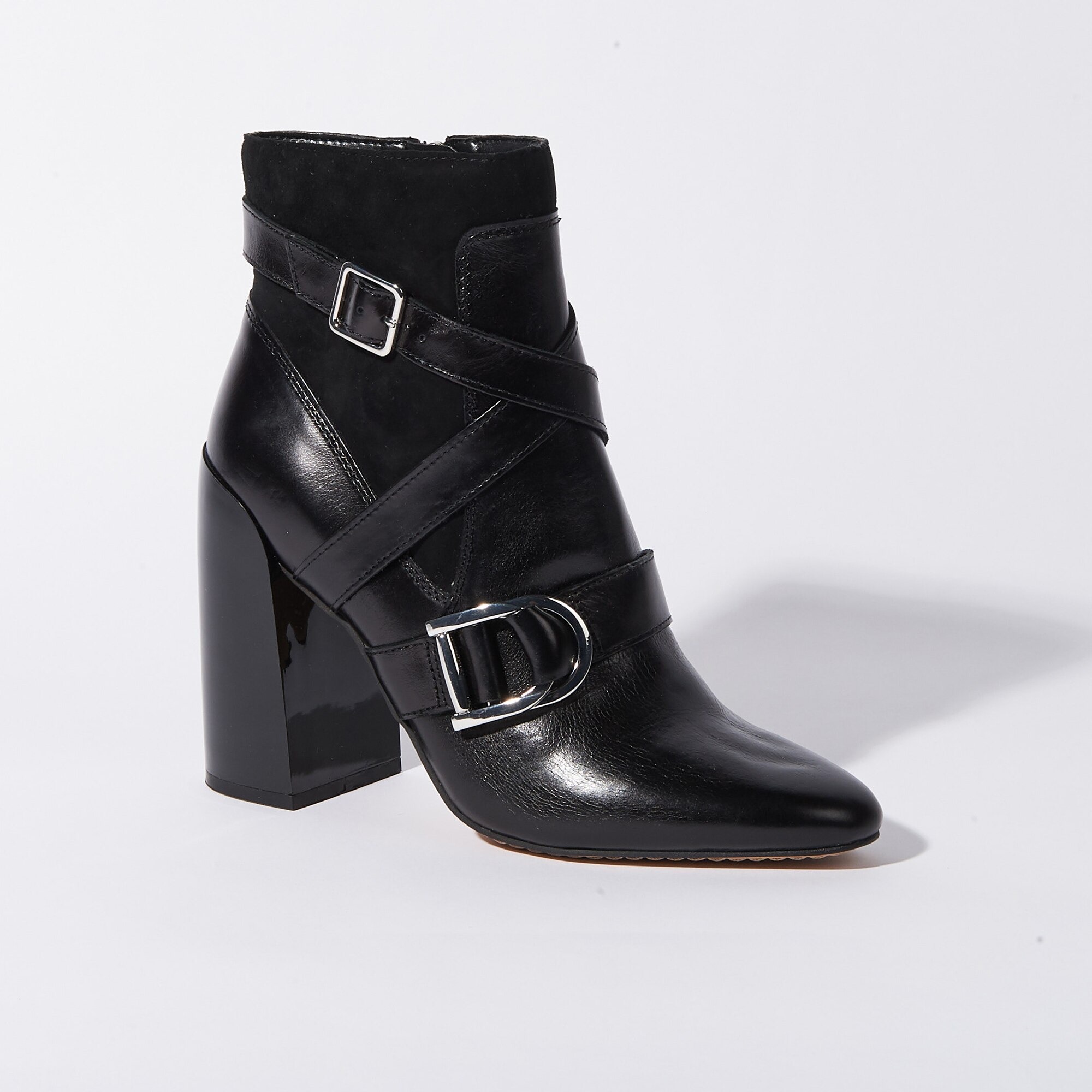 Patent leather block hot sale heel booties