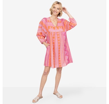 Product 223-605 / Price $84.00 , claudia ev Puff Sleeve Dress with Pockets and Beading