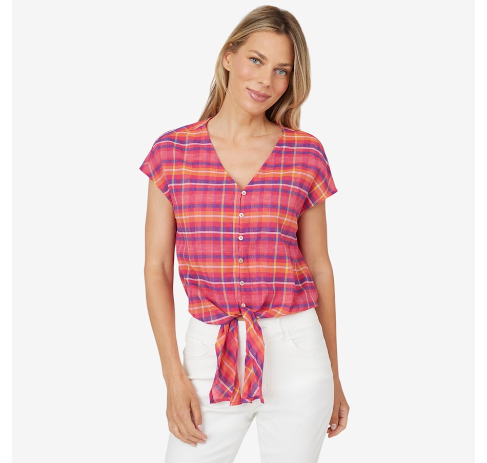 Image 223609_VYBY.jpg, Product 223-609 / Price $27.33, claudia ev Button Front Blouse with Front Tie from claudia ev on TSC.ca's Fashion department