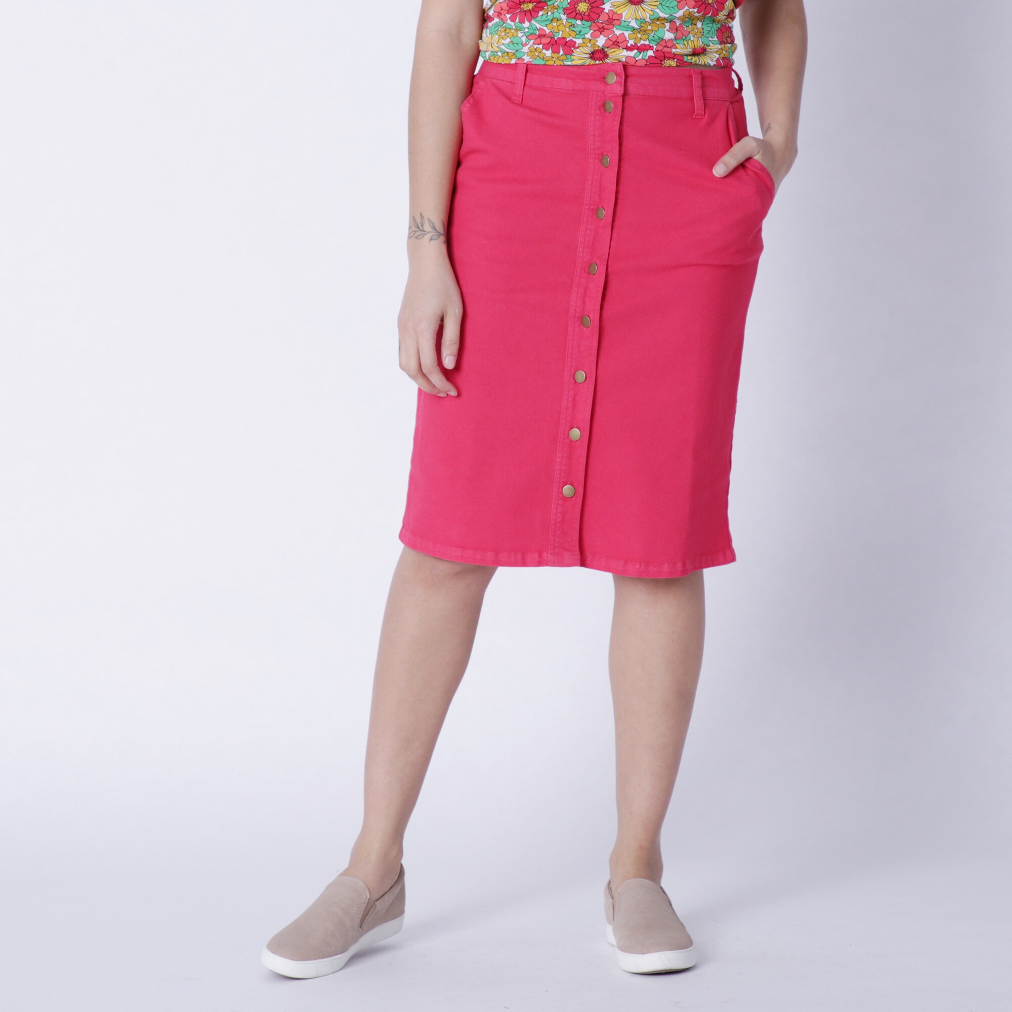 Plus size pink denim 2024 skirt