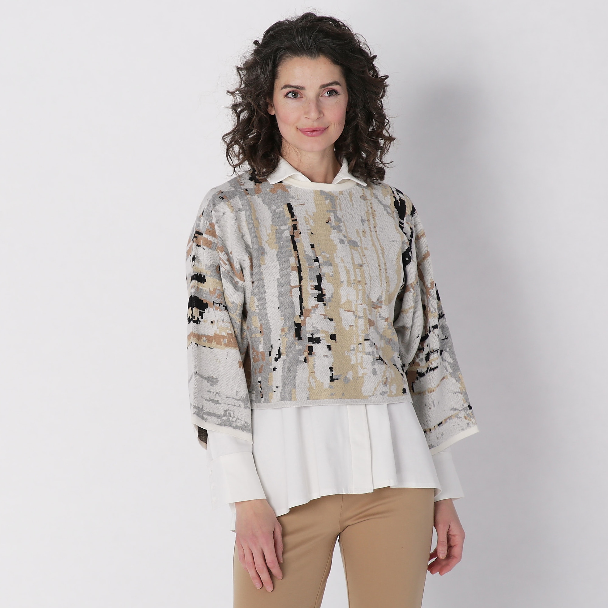 Wynne Layers Double Knit Jacquard Sweater Popover