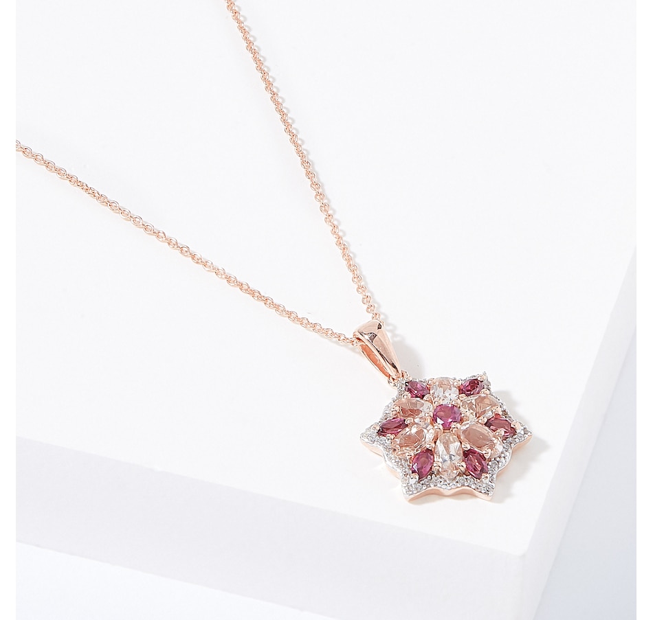 Image 224098.jpg, Product 224-098 / Price $199.99, Sterling Silver And 18K Rose Gold Morganite, Rhodolite And Zircon Pendant With Chain from The Vault on TSC.ca's Jewellery department