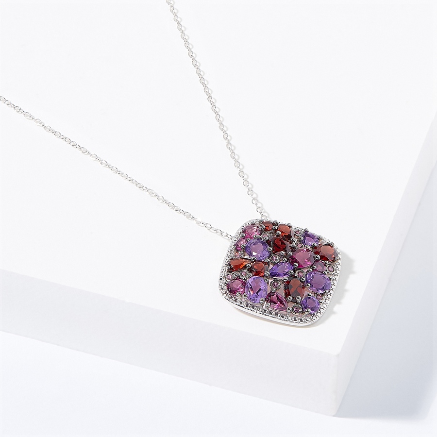 Image 224102.jpg, Product 224-102 / Price $159.99, Sterling Silver Rhodolite And Garnet Cushion Shape Pendant With Chain from The Vault on TSC.ca's Jewellery department