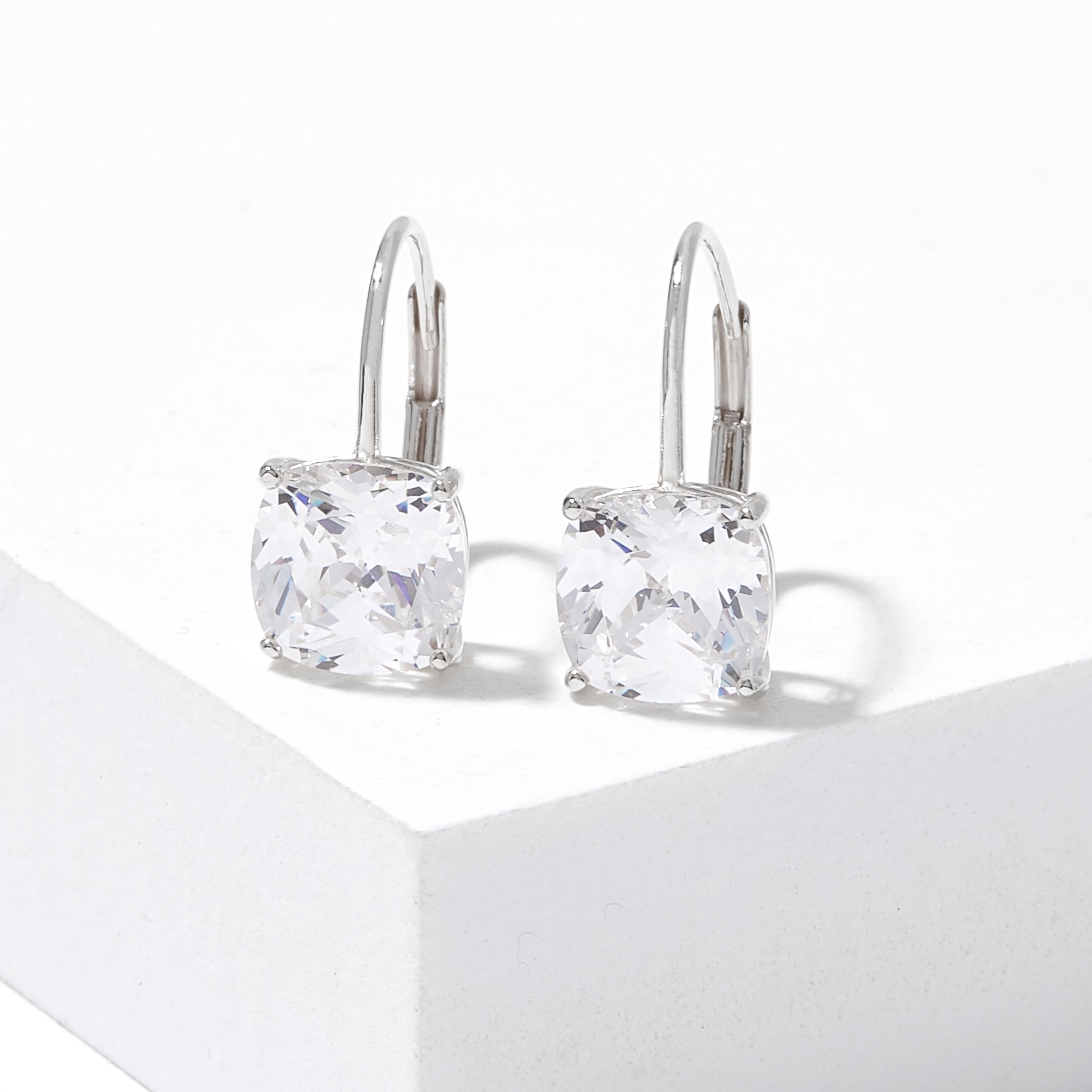 Diamonelle Sterling Silver Shaped Diamonelle Leverback Earrings