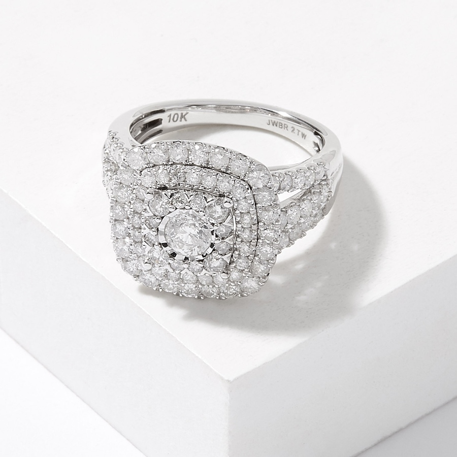Image 225022.jpg, Product 225-022 / Price $1,999.99, 10K White Gold 2.00ctw Double Cushion Halo Cluster Diamond Ring from The Vault on TSC.ca's Jewellery department