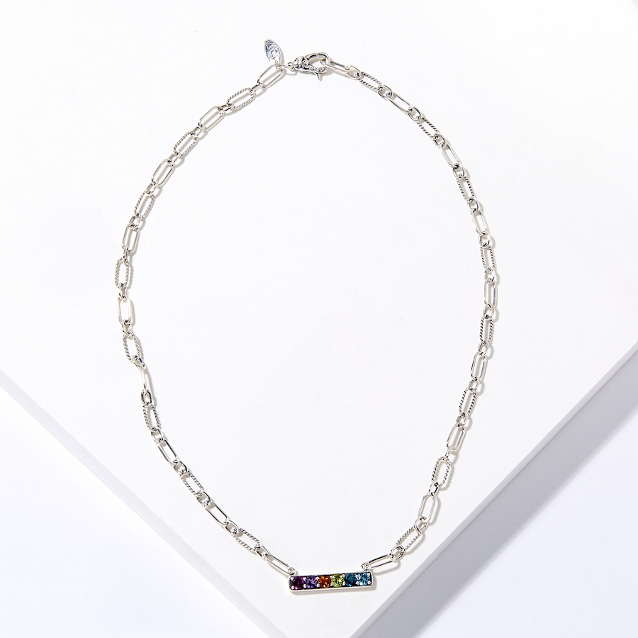 Image 225058.jpg, Product 225-058 / Price $219.99, Samuel B Collection Sterling Silver Multi Gemstone Bar Paperclip Necklace from Samuel B. Collection on TSC.ca's Jewellery department