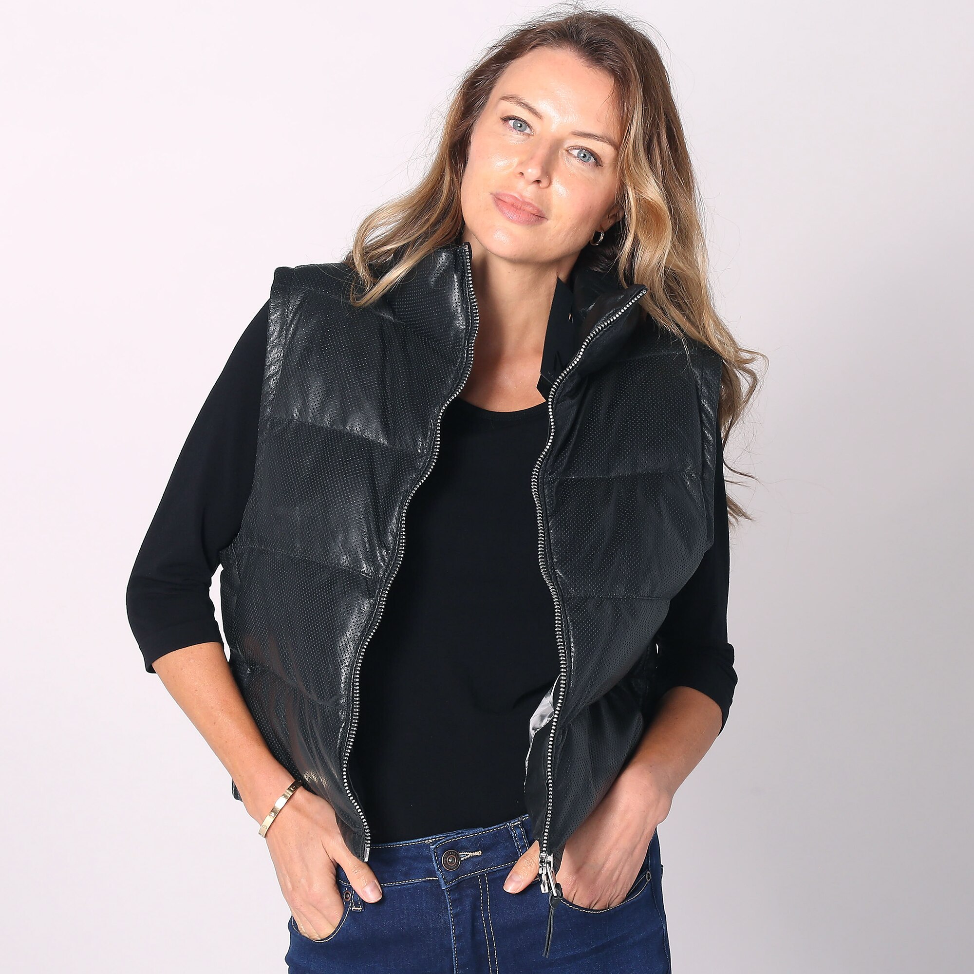 Mauritius Ladies Ellice Perforated Leather Puffer Vest