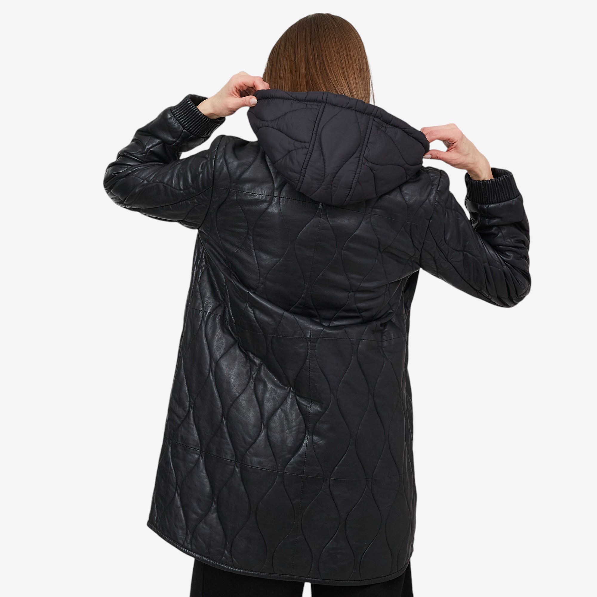 Mauritius Arjeta Long Quilted Leather Puffer with Removable Hood