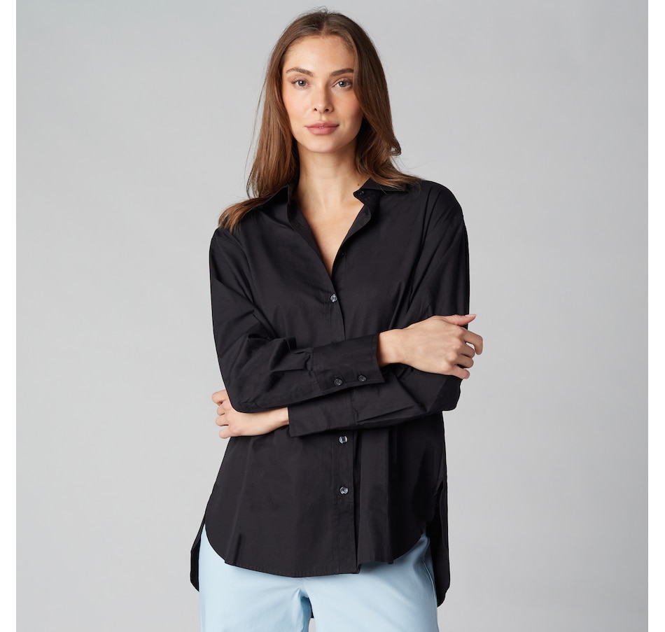 Image 225111_BLK.jpg, Product 225-111 / Price $40.33, Isaac Mizrahi Cotton Sateen Printed Classic Shirt from Isaac Mizrahi New York on TSC.ca's Fashion department