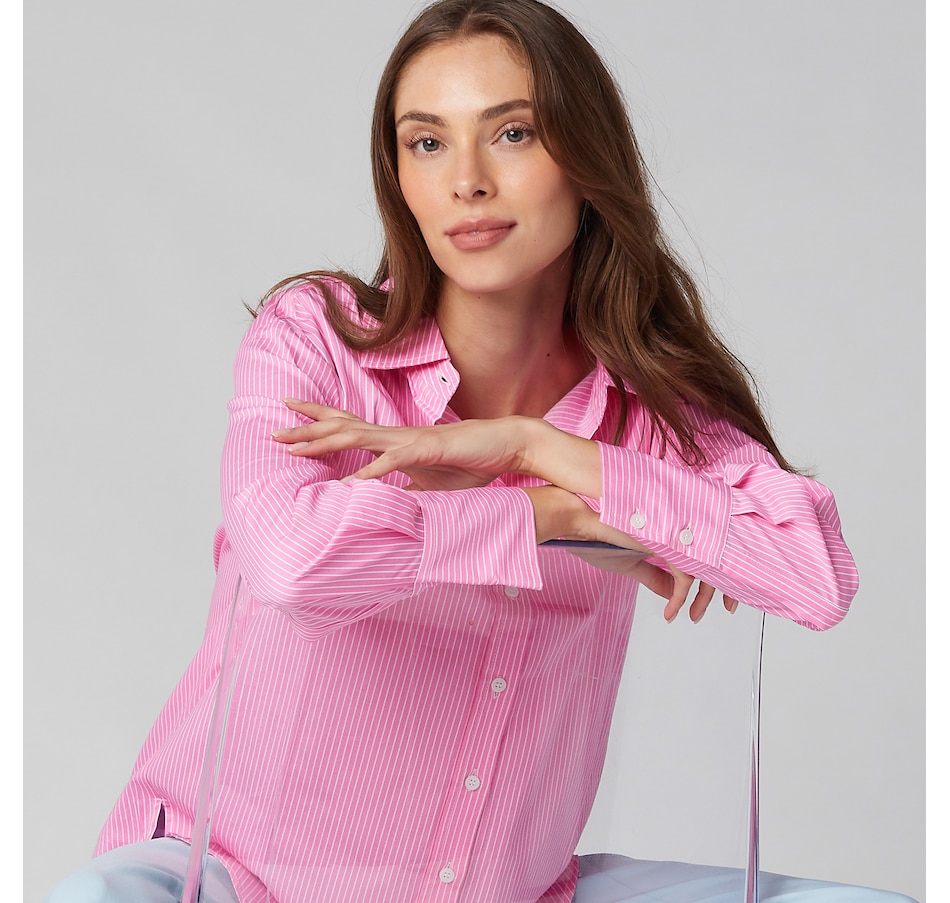 Image 225111_PKST.jpg, Product 225-111 / Price $40.33, Isaac Mizrahi Cotton Sateen Printed Classic Shirt from Isaac Mizrahi New York on TSC.ca's Fashion department