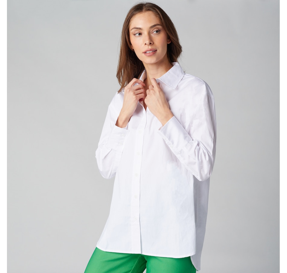 Image 225111_WHT.jpg, Product 225-111 / Price $40.33, Isaac Mizrahi Cotton Sateen Printed Classic Shirt from Isaac Mizrahi New York on TSC.ca's Fashion department