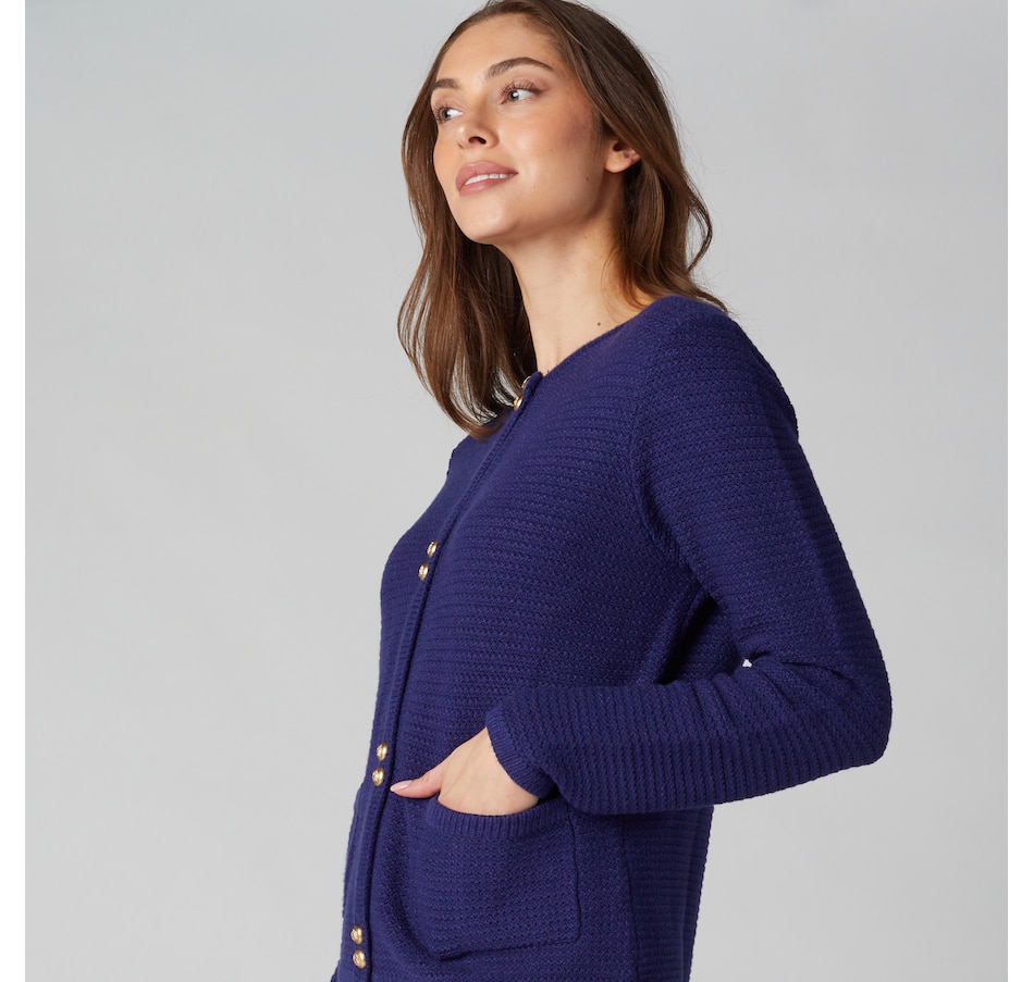 Image 225123_ALTMORE2.jpg, Product 225-123 / Price $29.33, Isaac Mizrahi Lightweight Knit Gold Button Cardigan from Isaac Mizrahi New York on TSC.ca's Fashion department