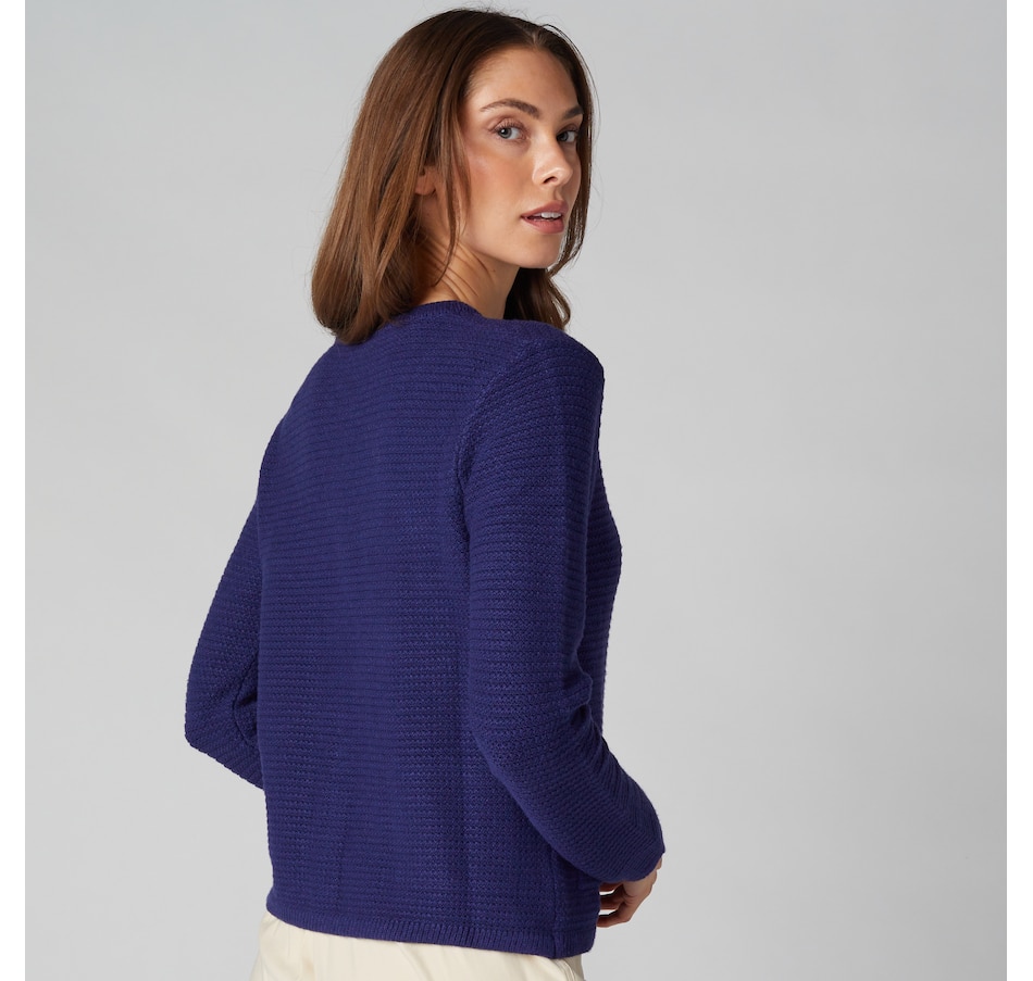 Image 225123_ALTMORE3.jpg, Product 225-123 / Price $29.33, Isaac Mizrahi Lightweight Knit Gold Button Cardigan from Isaac Mizrahi New York on TSC.ca's Fashion department