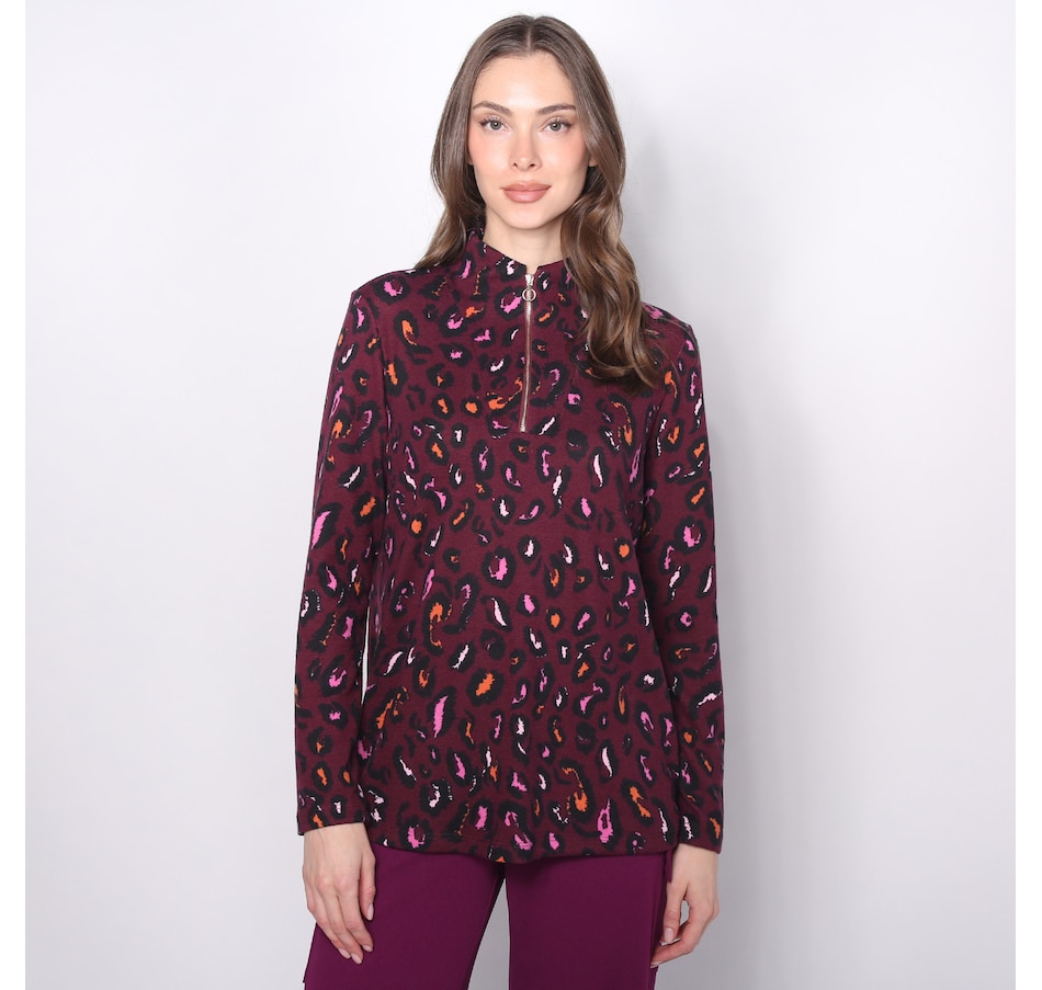 Image 225134_BRANM.jpg, Product 225-134 / Price $19.33, Kim & Co. Printed Foil Soft Touch Zip Detail Top from Kim & Co. on TSC.ca's Fashion department