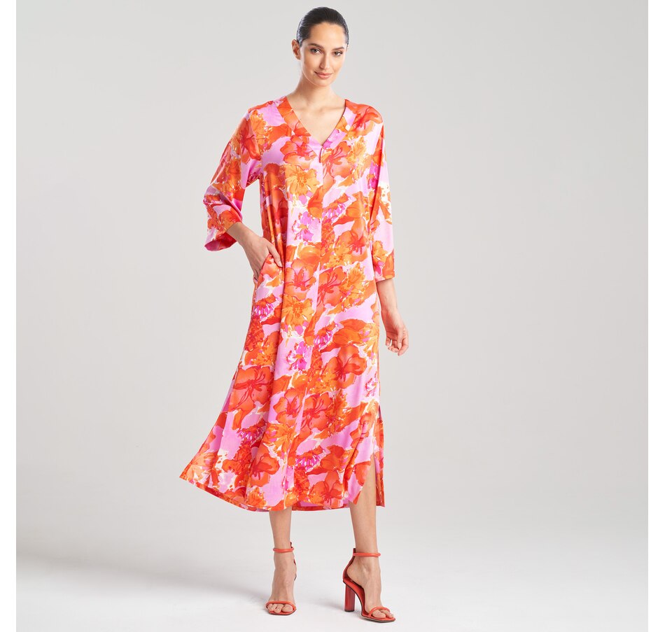 Clothing & Shoes - Pajamas & Loungewear - Loungewear - N Natori Hibiscus  Stretch Silky Satin Caftan - Online Shopping for Canadians