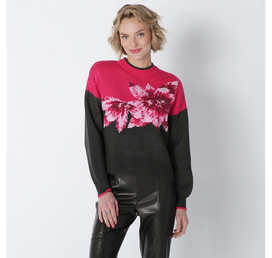 Image 225299_PKSLE.jpg, Product 225-299 / Price $79.88, Badgley Mischka Embroidered Pointettia Flower Sweater from Badgley Mischka on TSC.ca's Clothing & Shoes department