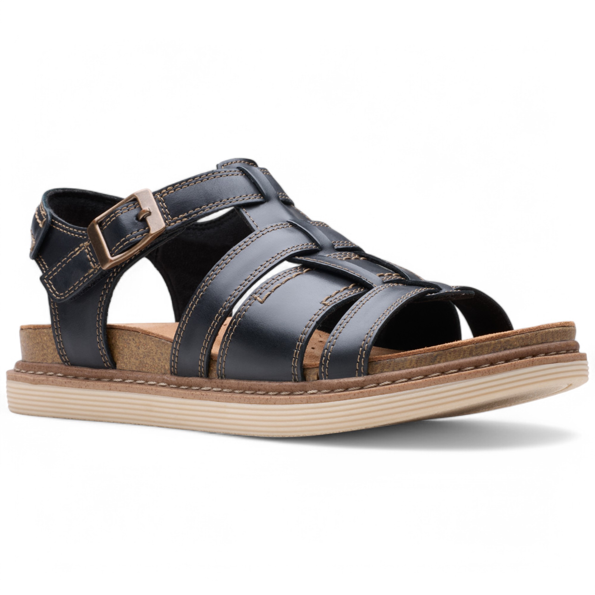 Dames Arwell Sun Crème Leren Platte Sandalen | Clarks