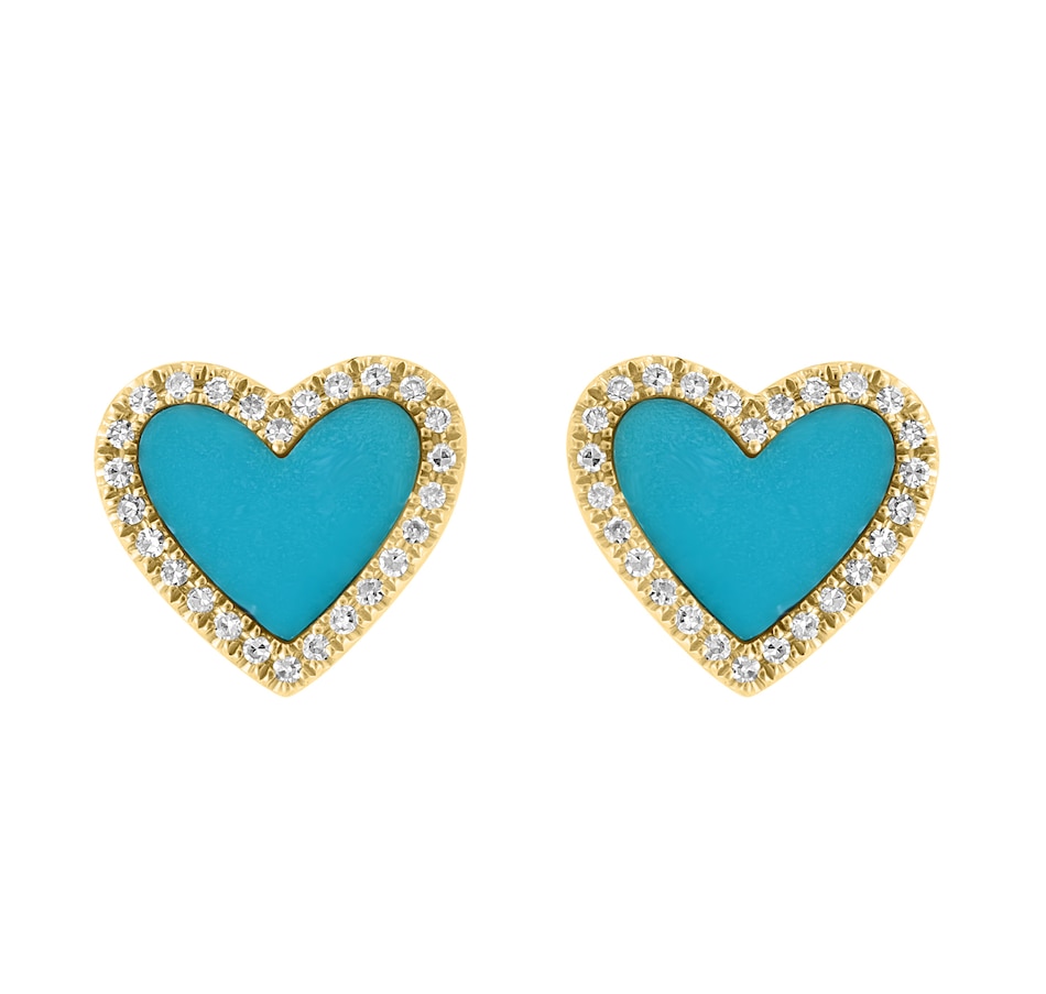 Image 226671.jpg, Product 226-671 / Price $1,199.99, Effy Jewellery 14K Yellow Gold Diamond & Turquoise Heart Earrings from Effy Jewellery on TSC.ca's Jewellery department