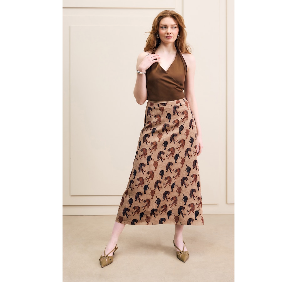 Image 226916_BRP.jpg, Product 226-916 / Price $155.00, Hilary MacMillan Tiger Print Midi Skirt from Hilary MacMillan on TSC.ca's Fashion department