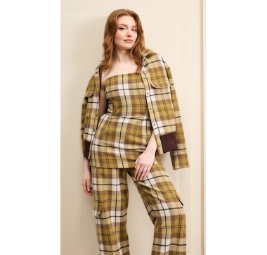 Hilary MacMillan Olive Oil Plaid Bomber Jacket