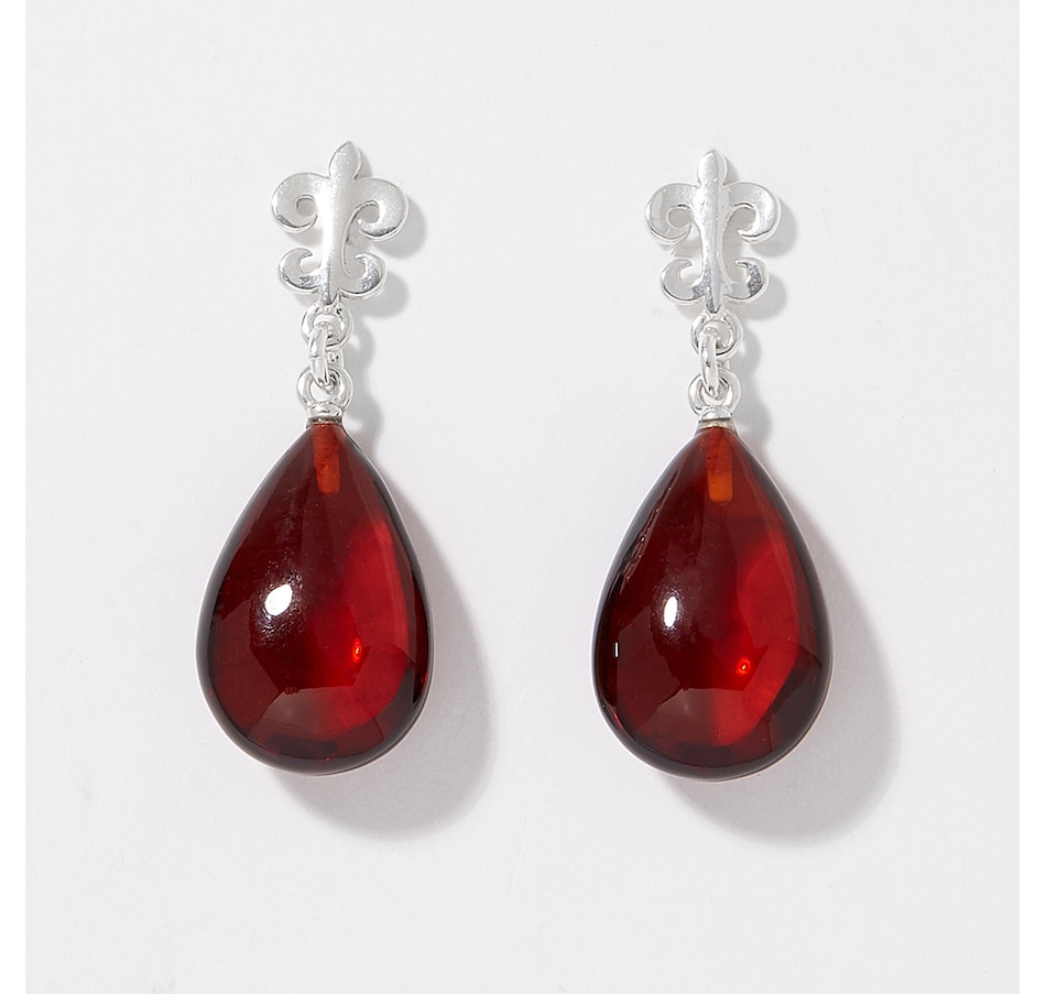 Image 226945_CHY.jpg, Product 226-945 / Price $79.99, Amber Extraordinaire Sterling Silver Fleur-De-Lis Amber Earrings from Amber Extraordinaire on TSC.ca's Jewellery department