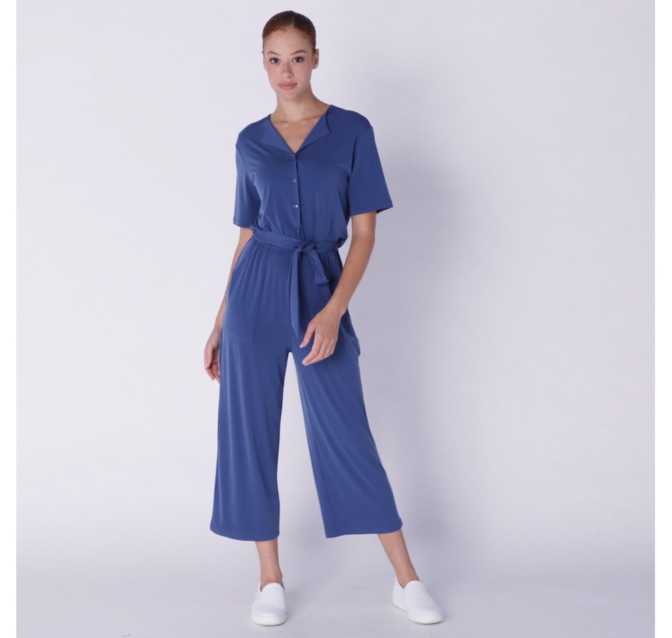 Clothing & Shoes - Dresses & Jumpsuits - Jumpsuits - Kim & Co. Brazil Knit  Jersey Short Sleeve Cargo Gaucho Jumpsuit - Online Shopping for Canadians